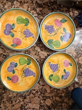 Caleca Frutta Salad Plate Fruit Hand Painted Italy 8" Set of 4 Made In Italy